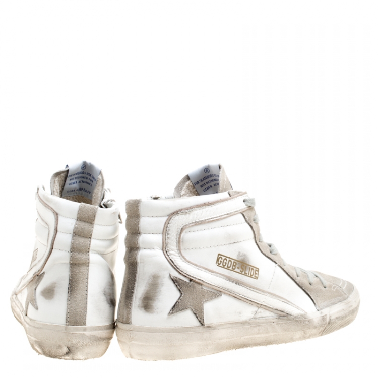 Pre Owned Golden Goose White Leather And Suede Slide High Top Sneakers Size 41