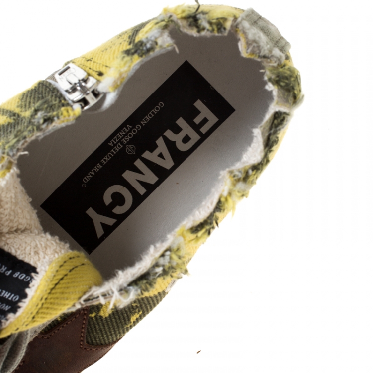Pre Owned Golden Goose Yellow Palm Print Canvas High Top Lace Up Sneakers Size 39