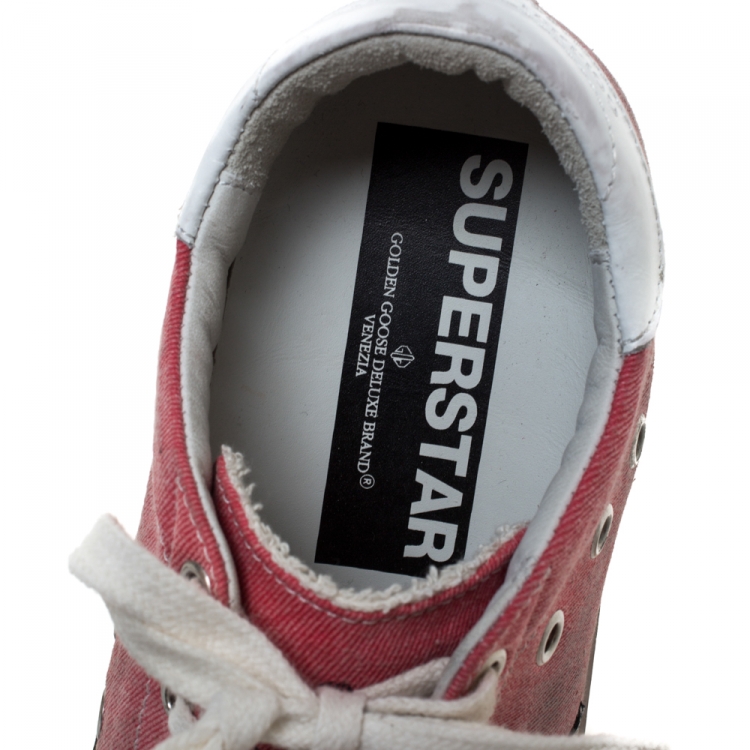 Pre Owned Golden Goose Pink Canvas And Leather Distressed Low Top Sneakers Size 37