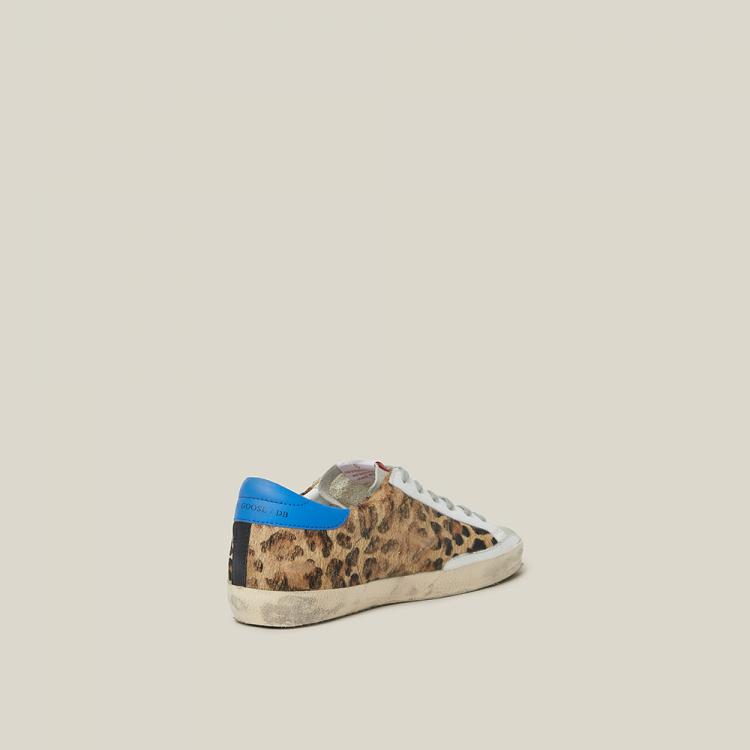 Pre Owned Golden Goose Deluxe Brand Animal Superstar Leopard Print Blue Tab Leather Sneakers Size IT 35