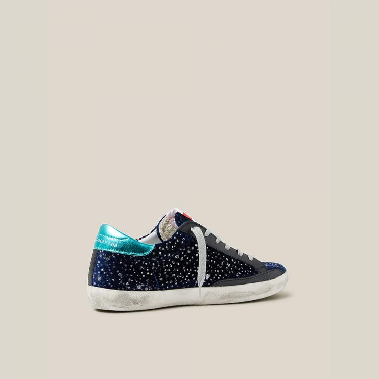 Pre Owned Golden Goose Deluxe Brand Blue Midnight Blue Navy Velvet Turquoise Tab Superstar Size IT 35