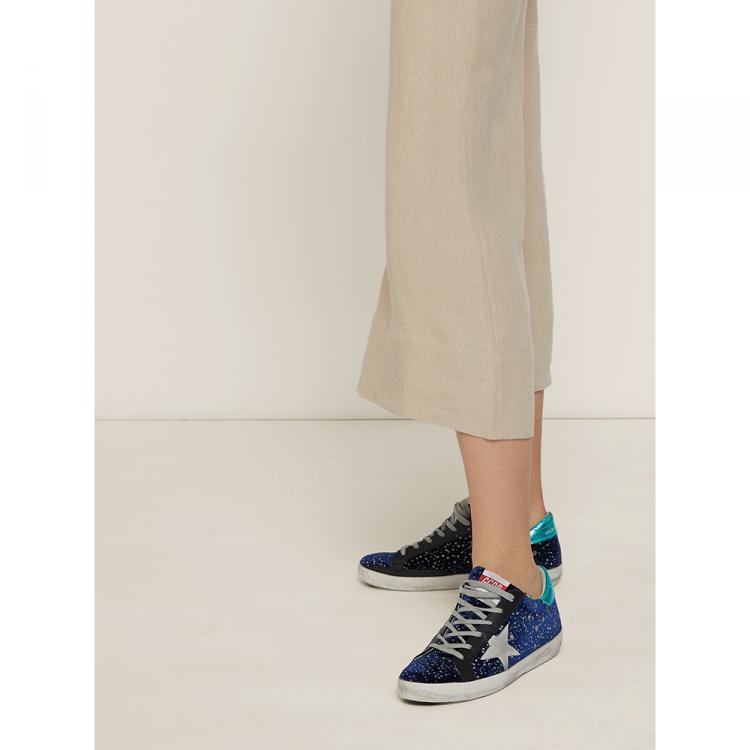 Pre Owned Golden Goose Deluxe Brand Blue Midnight Blue Navy Velvet Turquoise Tab Superstar Size IT 35