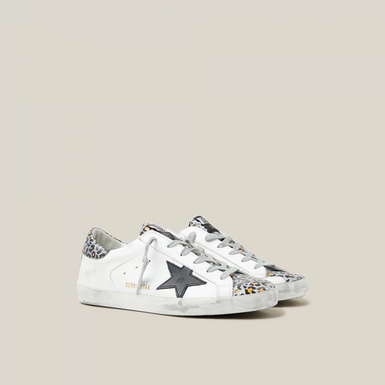 Pre Owned Golden Goose Deluxe Brand White Start Leopard Superstar Sneakers Size IT 35