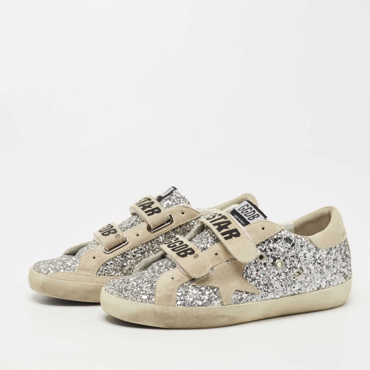 Golden Goose Grey/Silver Glitter and Suede Hi Star Sneakers Size 