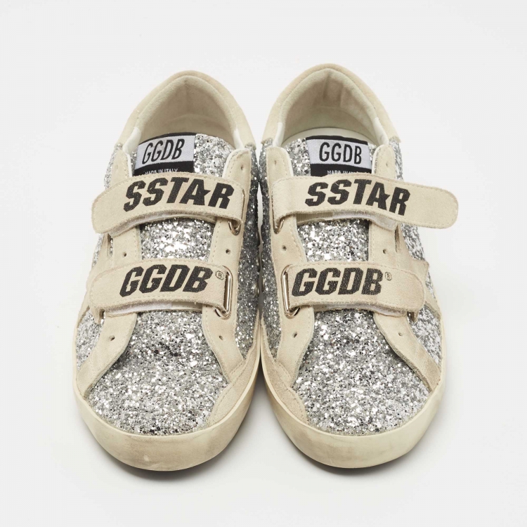 Pre Owned Golden Goose Grey/Silver Glitter and Suede Hi Star Sneakers Size 38
