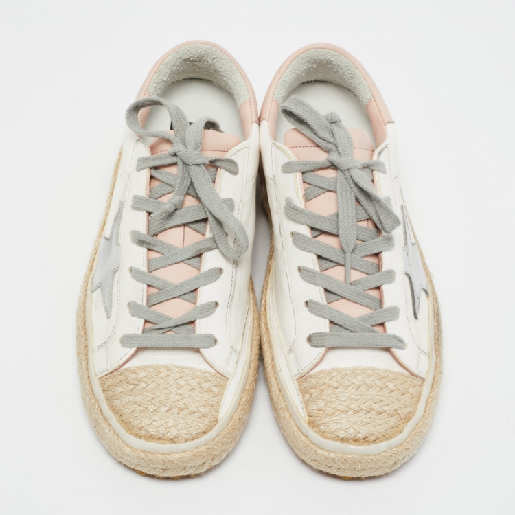 Pre Owned Golden Goose White Leather Superstar Espadrille Sneakers Size 35