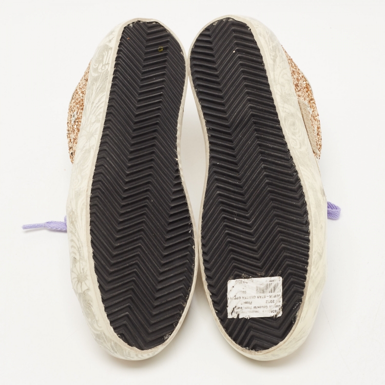Pre Owned Golden Goose Gold Coarse Glitter Superstar Sneakers Size 36