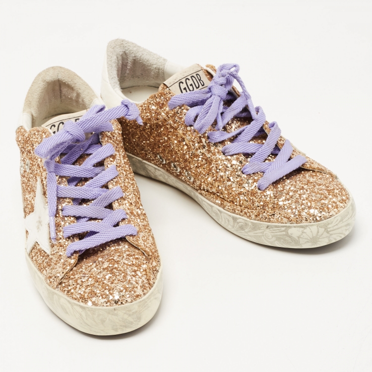 Pre Owned Golden Goose Gold Coarse Glitter Superstar Sneakers Size 36