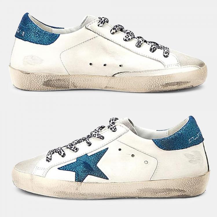 Pre Owned Golden Goose Blue Leather Trainers EU 42