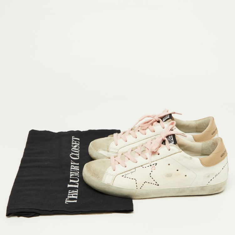Pre Owned Golden Goose White/Beige Leather Superstar Sneakers Size 37