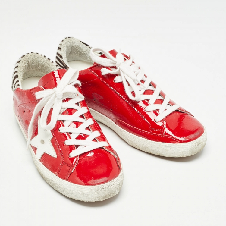 Pre Owned Golden Goose Red Patent  Superstar Sneakers Size 35