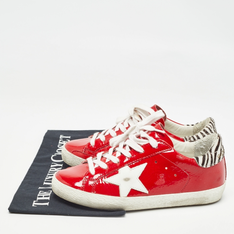 Pre Owned Golden Goose Red Patent  Superstar Sneakers Size 35