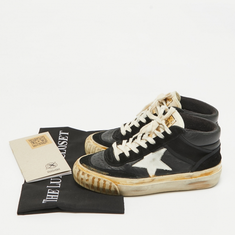 Pre Owned Golden Goose Black/White Leather and Suede Mid Star Sneakers Size 36