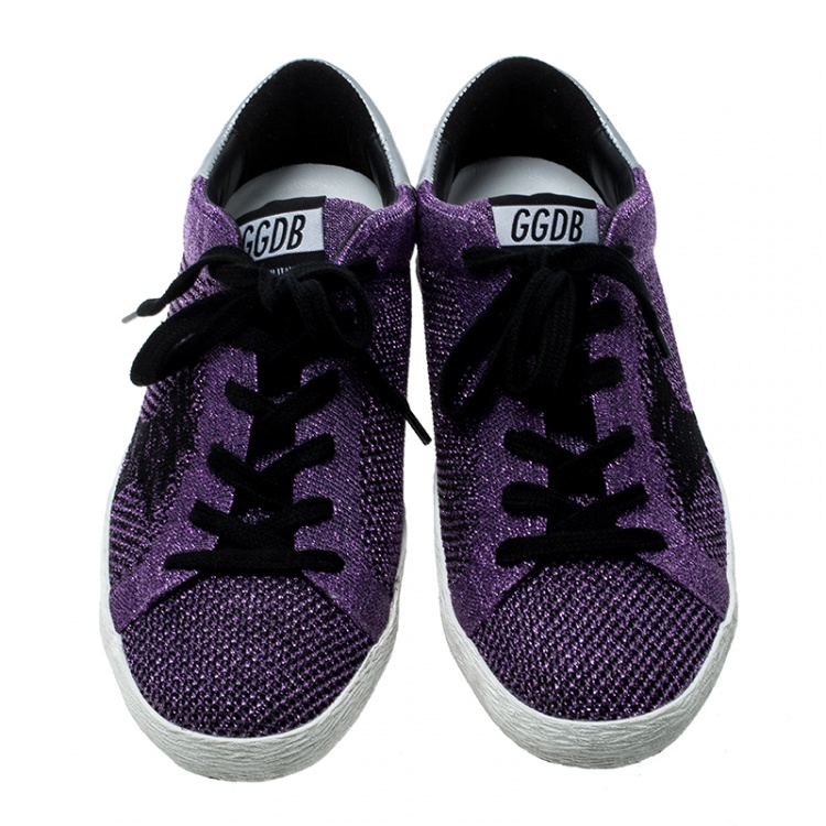 Pre Owned Golden Goose Violet Lurex Knitted Fabric Superstar Sneakers Size 37