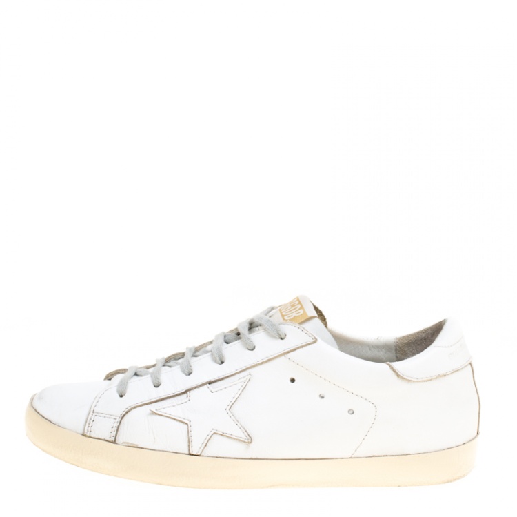 Pre Owned Golden Goose White Leather Superstar Feather Embroidered Sneakers Size 40