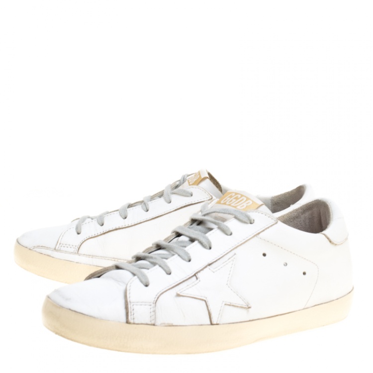 Pre Owned Golden Goose White Leather Superstar Feather Embroidered Sneakers Size 40