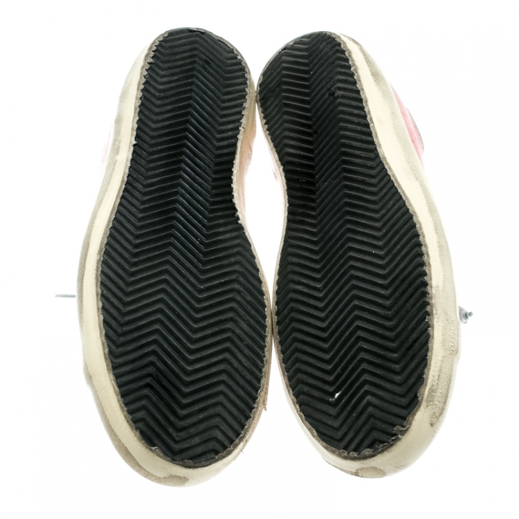 مملوكة مسبقًا Golden Goose Pink Denim And Metallic Silver Star Applique Low Top Sneakers Size 41