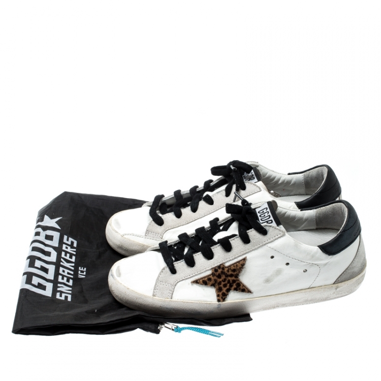 Pre Owned  Golden Goose White Leather And Suede Superstar Lace Up Sneakers Size 39