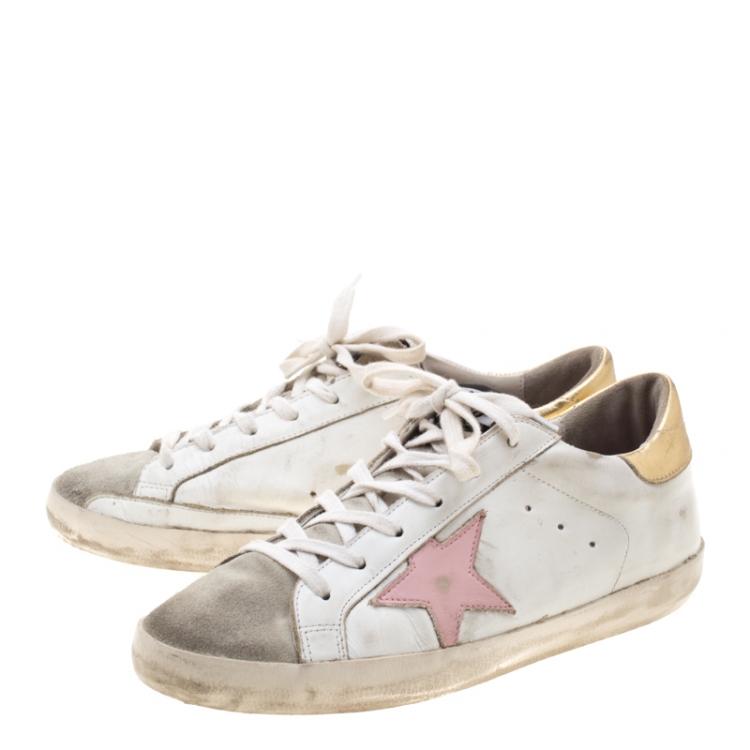 Pre Owned Golden Goose White Leather/Suede Superstar Lace Up Sneakers Size 39