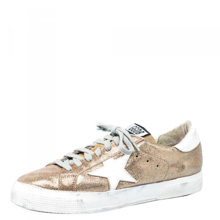 Pre Owned Golden Goose Metallic Gold Star Applique Low Top Sneakers Size 38