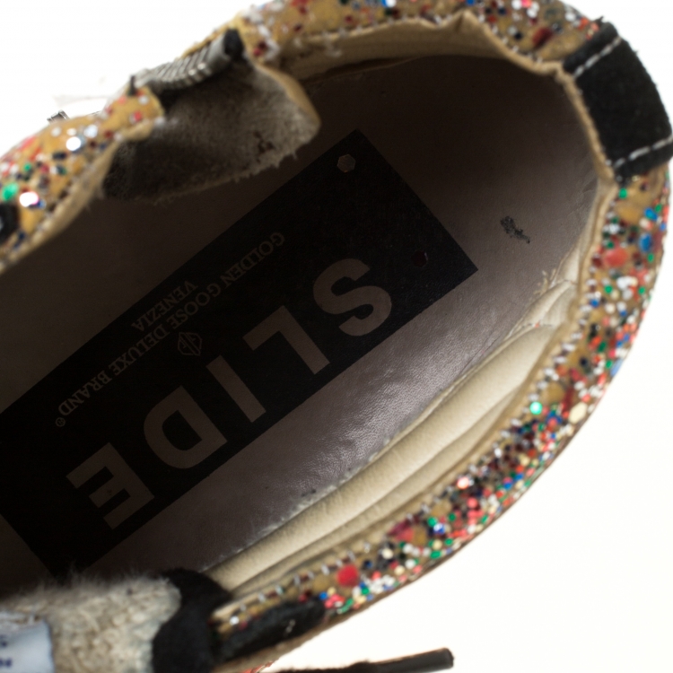 Pre Owned Golden Goose Multicolor Suede and Glitter Slide High Top Sneakers Size 37