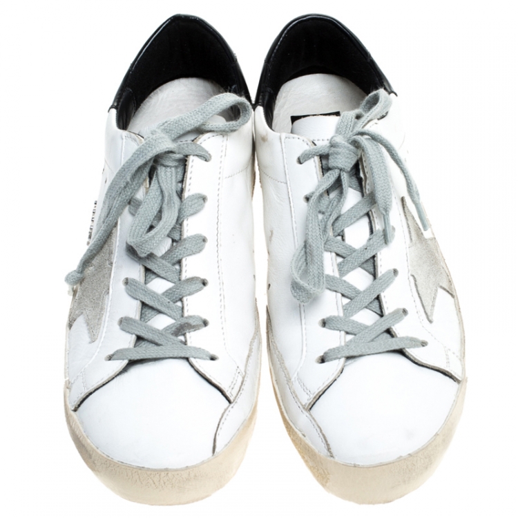 مملوكة مسبقًا Golden Goose White/Silver Leather and Suede Superstar Lace Up Sneakers Size 39