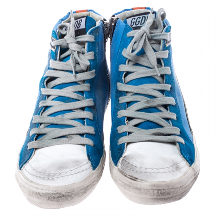 Pre Owned Golden Goose Multicolor Canvas And Leather Distressed High Top Sneakers Size 39