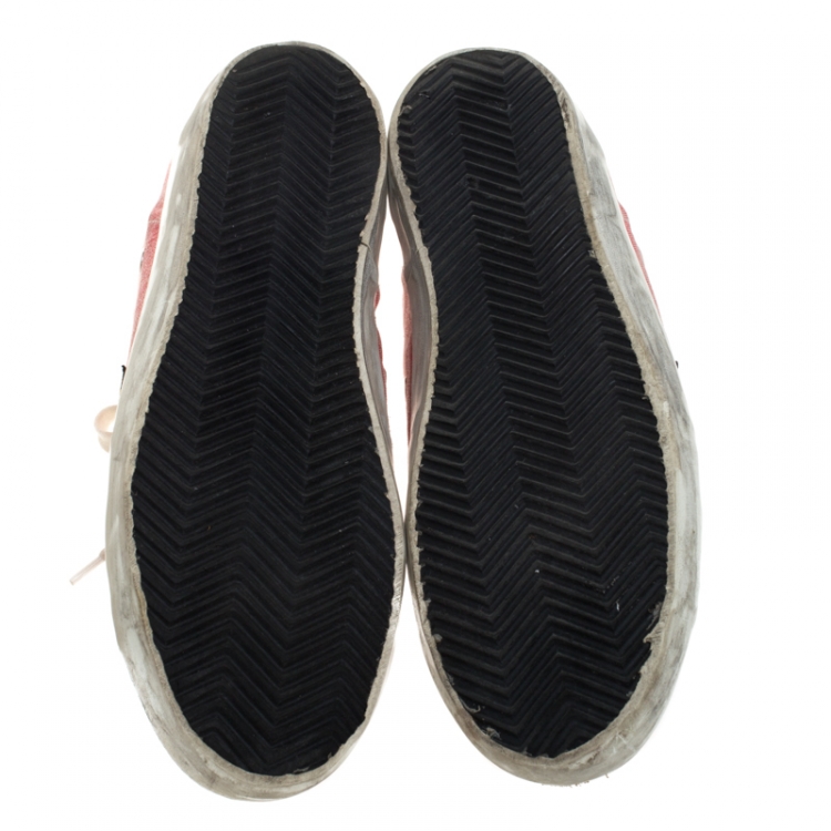 Pre Owned Golden Goose Pink Denim And Metallic Silver Star Applique Low Top Sneakers Size 39