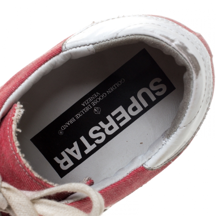 Pre Owned Golden Goose Pink Denim And Metallic Silver Star Applique Low Top Sneakers Size 39