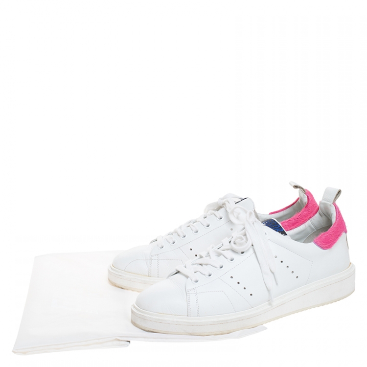 Pre Owned Golden Goose White/Pink Leather and Calfhair Trim Tennis Low Top Sneakers Size 39