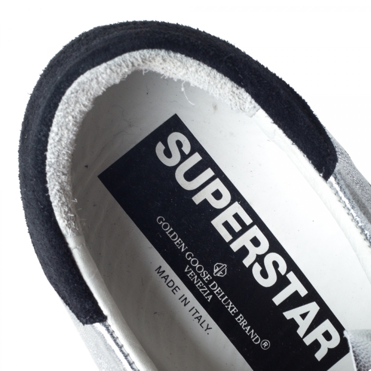 Pre Owned Golden Goose Silver Leather And Black Suede Distressed Star Low Top Sneakers Size 39