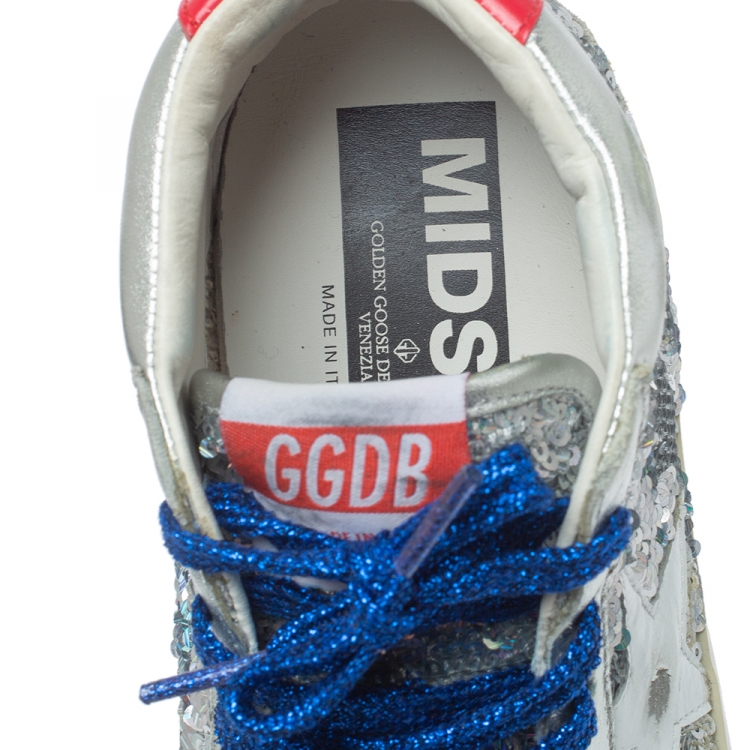 مملوكة مسبقًا Golden Goose Grey/Silver Sequins Suede Leather Mid Star High Top Sneakers Size 36