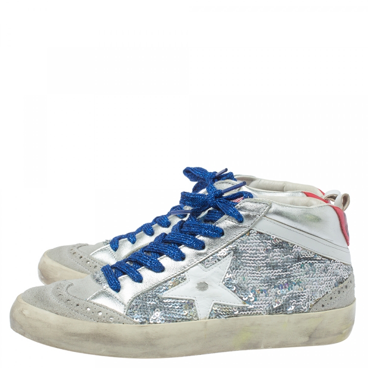 مملوكة مسبقًا Golden Goose Grey/Silver Sequins Suede Leather Mid Star High Top Sneakers Size 36