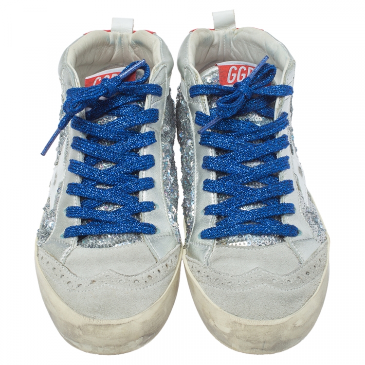 مملوكة مسبقًا Golden Goose Grey/Silver Sequins Suede Leather Mid Star High Top Sneakers Size 36