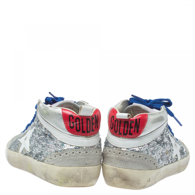 مملوكة مسبقًا Golden Goose Grey/Silver Sequins Suede Leather Mid Star High Top Sneakers Size 36
