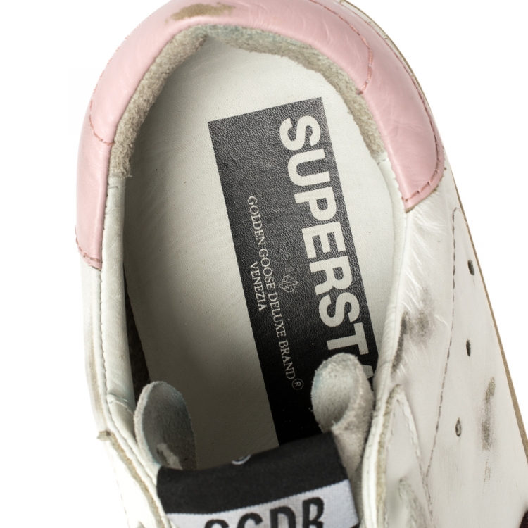 مملوكة مسبقًا Golden Goose White Leather And Suede Star Superstar Lace Up Sneakers Size 39