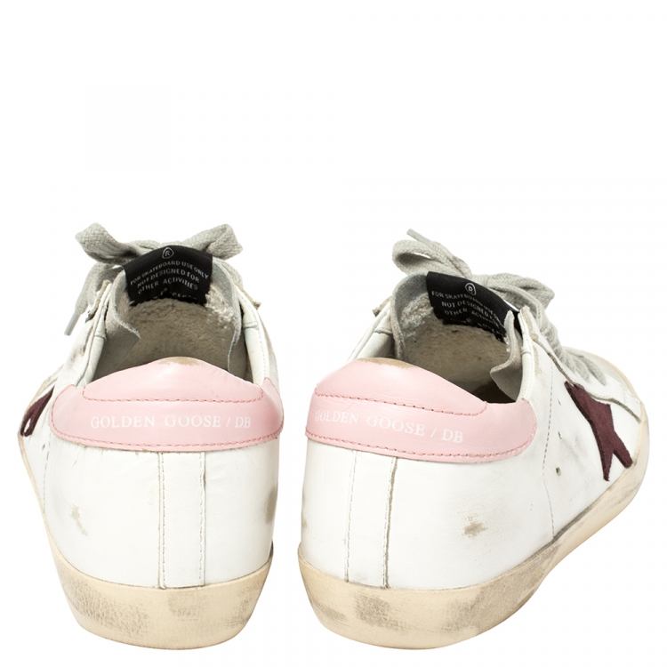 مملوكة مسبقًا Golden Goose White Leather And Suede Star Superstar Lace Up Sneakers Size 39