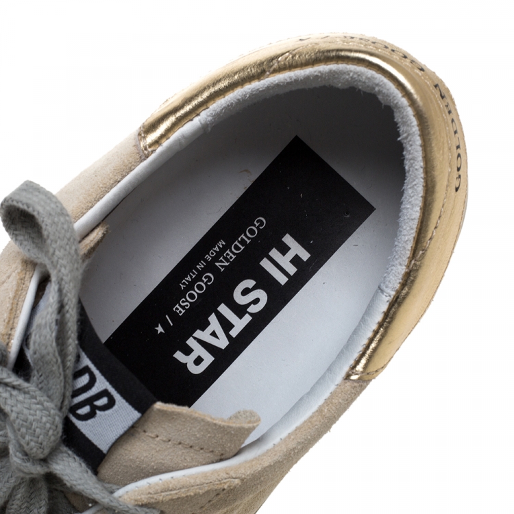Pre Owned Golden Goose Cream Suede Glitter Star Low Top Sneakers Size 38