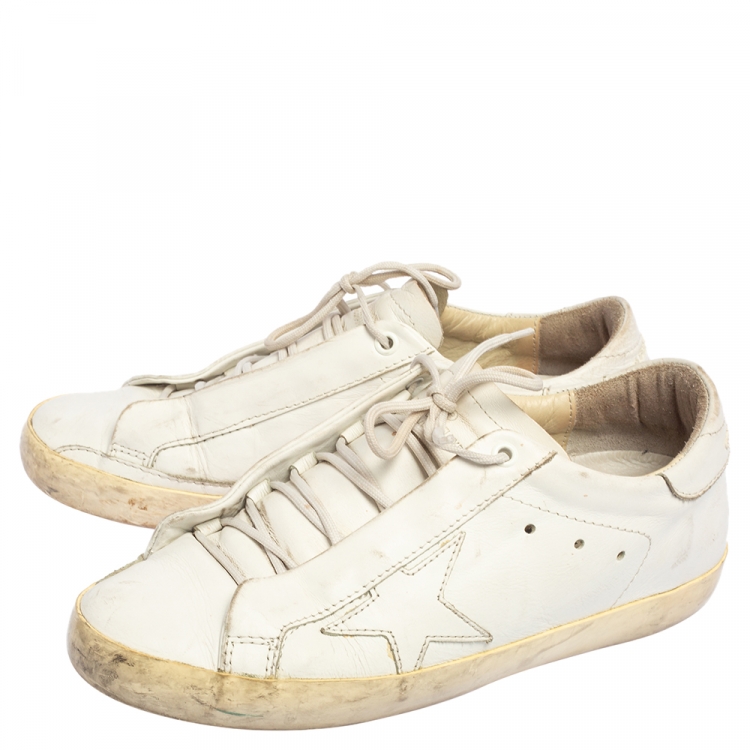 Pre Owned Golden Goose White Leather Superstar Low Top Sneakers Size 39