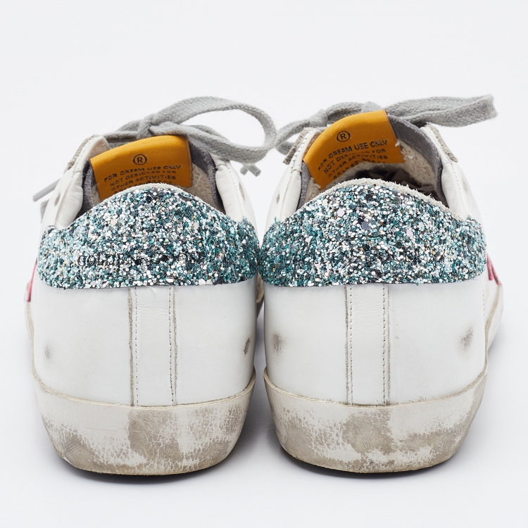 Pre Owned Golden Goose White/Grey Leather and Suede Super Star Low Top Sneakers Size 37