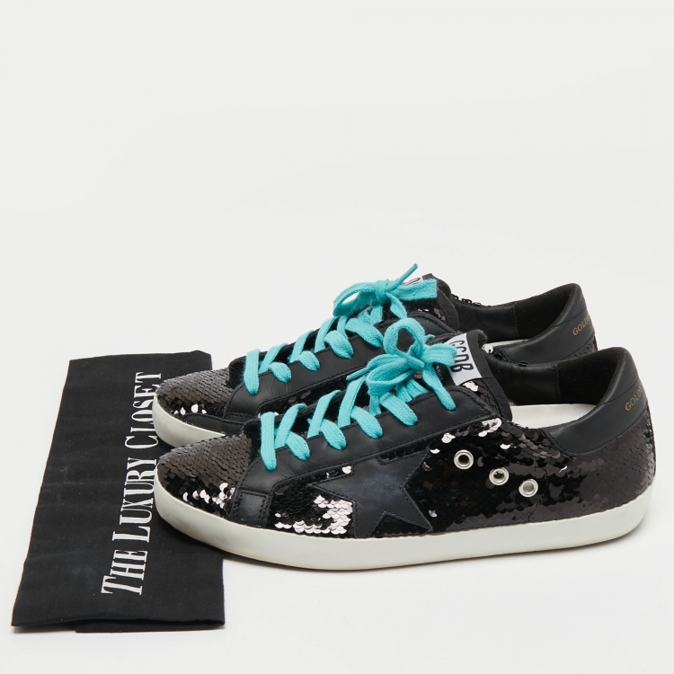 Pre Owned Golden Goose Black Sequin Superstar Sneakers Size 38