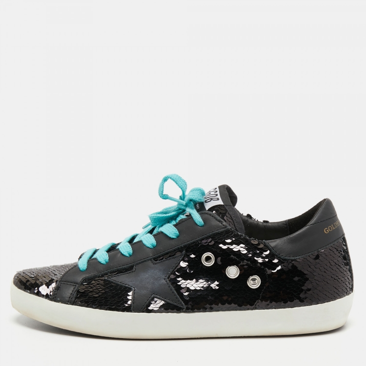Pre Owned Golden Goose Black Sequin Superstar Sneakers Size 38
