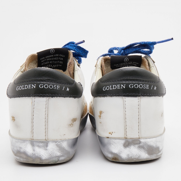 Pre Owned Golden Goose White/Brown Leather and Suede Super Star Low Top Sneakers Size 37