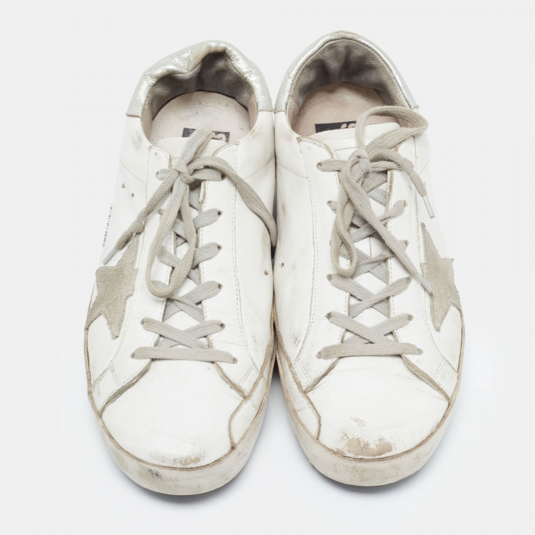 Pre Owned Golden Goose White/Grey Leather Superstar Sneakers Size 41
