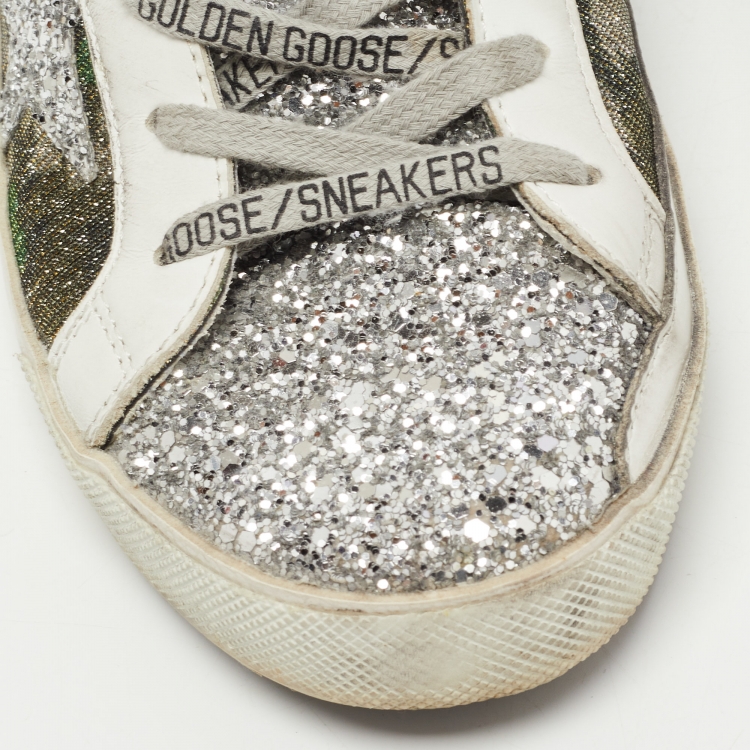 مملوكة مسبقًا Golden Goose Multicolor Glitter and Leather Superstar Lace Up Sneakers Size 40