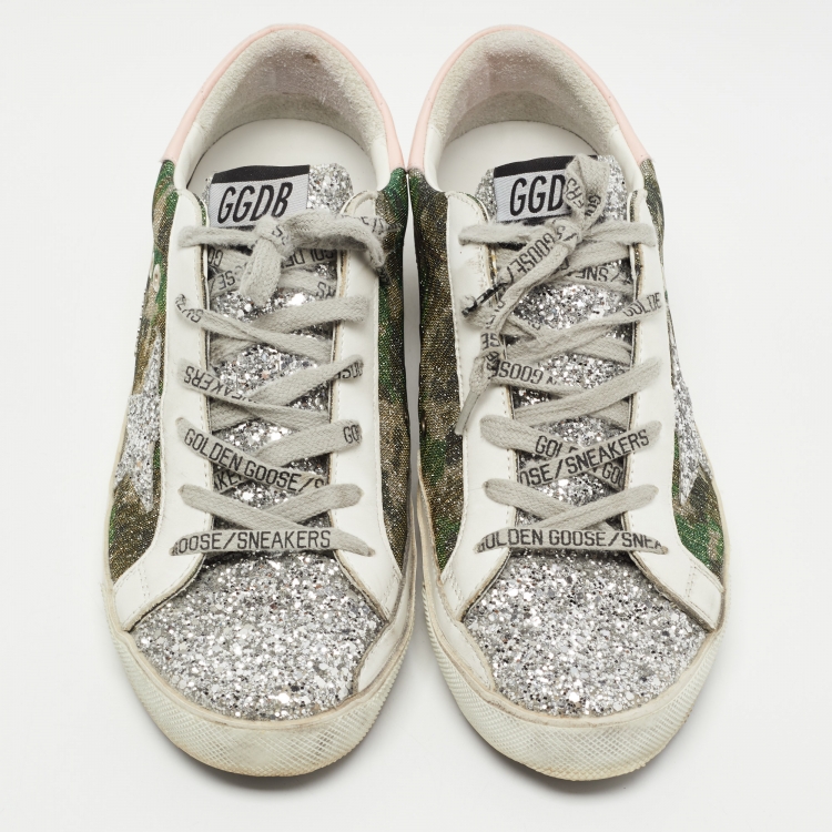 مملوكة مسبقًا Golden Goose Multicolor Glitter and Leather Superstar Lace Up Sneakers Size 40