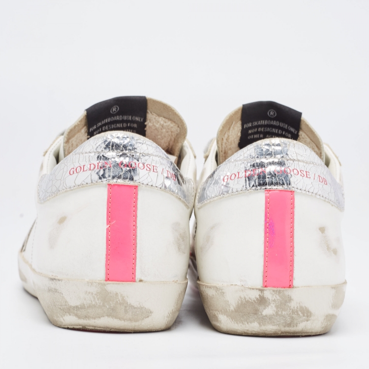 مملوكة مسبقًا Golden Goose White/Pink Leather Superstar Sneakers Size 38