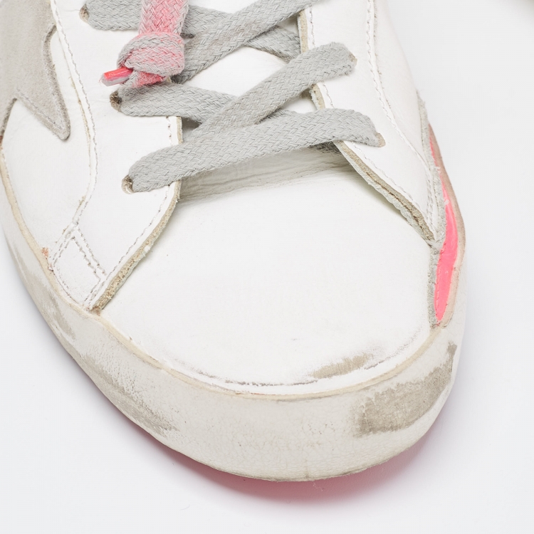مملوكة مسبقًا Golden Goose White/Pink Leather Superstar Sneakers Size 38
