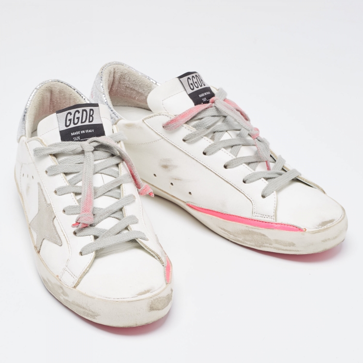 مملوكة مسبقًا Golden Goose White/Pink Leather Superstar Sneakers Size 38