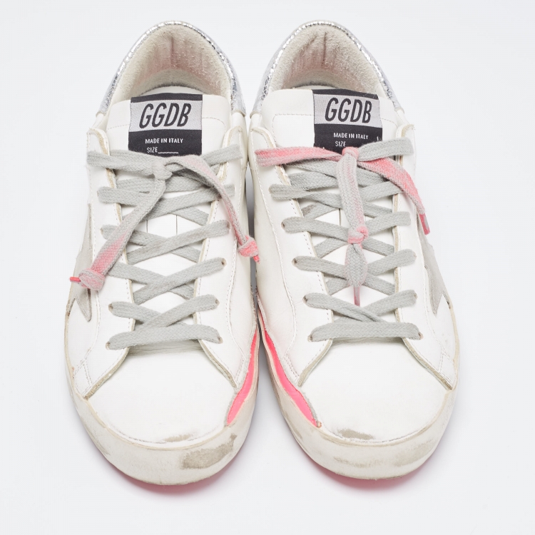مملوكة مسبقًا Golden Goose White/Pink Leather Superstar Sneakers Size 38